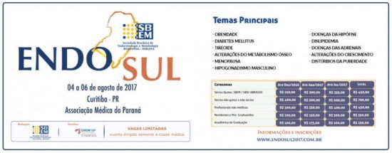 Congresso de endocrinologia acontece dias 4, 5 e 6 de agosto, em Curitiba (Bebel Ritzmann)